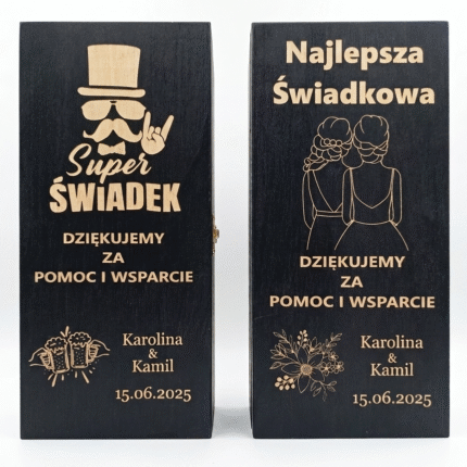 Zestaw 2x pudełko na whisky 30x14cm z zatrzaskiem DLA ŚWIADKÓW podziękowanie ślub